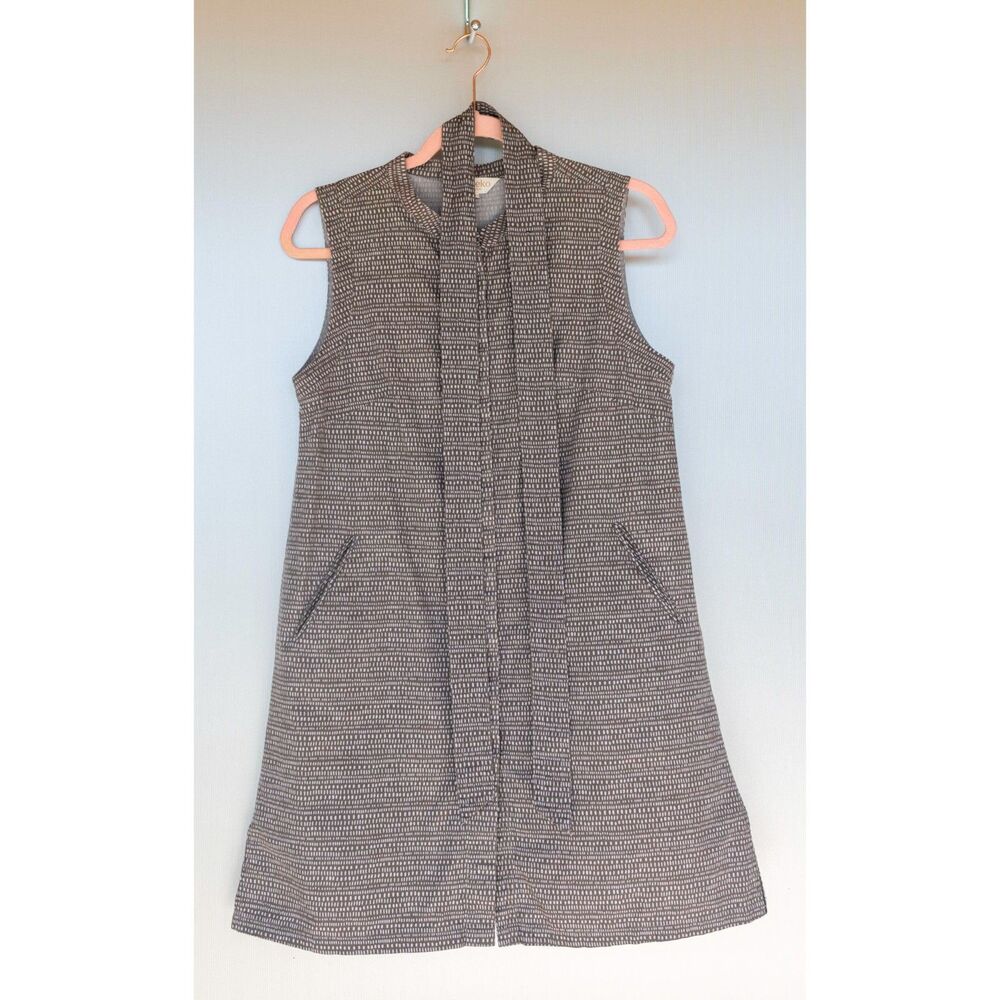 Metiseko Brown White Organic Cotton Belted Sleeveless Shift Dress Size M